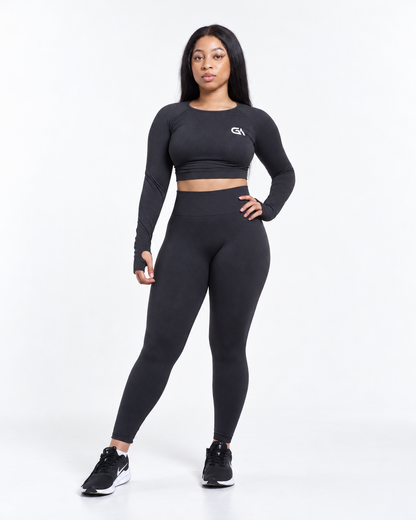 GA Black Long Sleeve Crop Top & Leggings Set