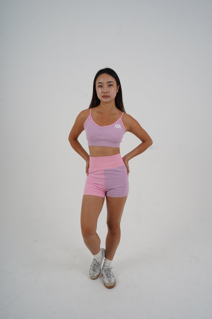 GA Women’s Seamless Two-Tone Sports Bra & Shorts Set – Pink/Lilac