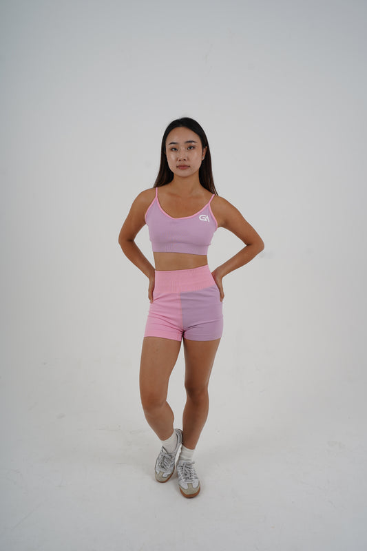 GA Women’s Seamless Two-Tone Sports Bra & Shorts Set – Pink/Lilac
