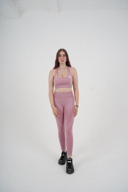 GA Women’s Seamless Ribbed Sports Bra & Leggings Set – Pink