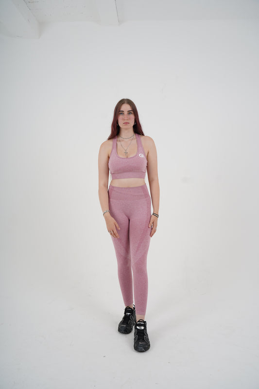 GA Women’s Seamless Ribbed Sports Bra & Leggings Set – Pink