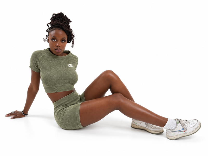 GA Washed Crop Top & Biker Shorts Set