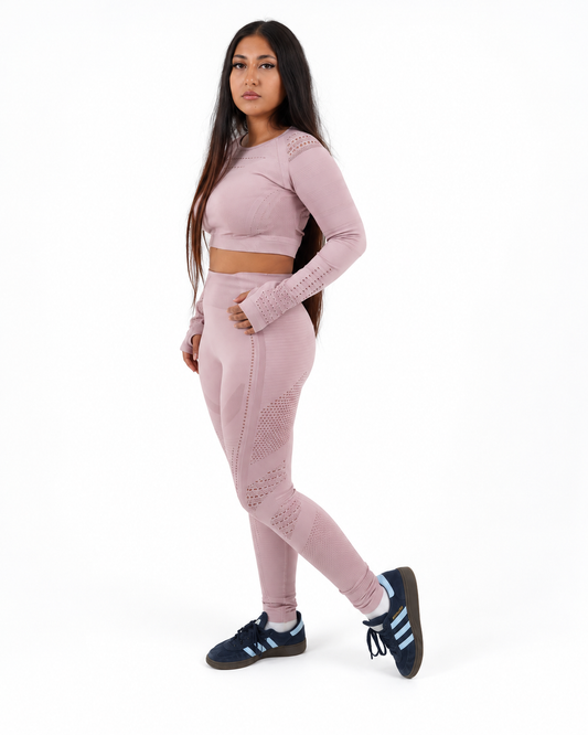 GA Blush Pink Seamless Long Sleeve Crop Top & Leggings Set