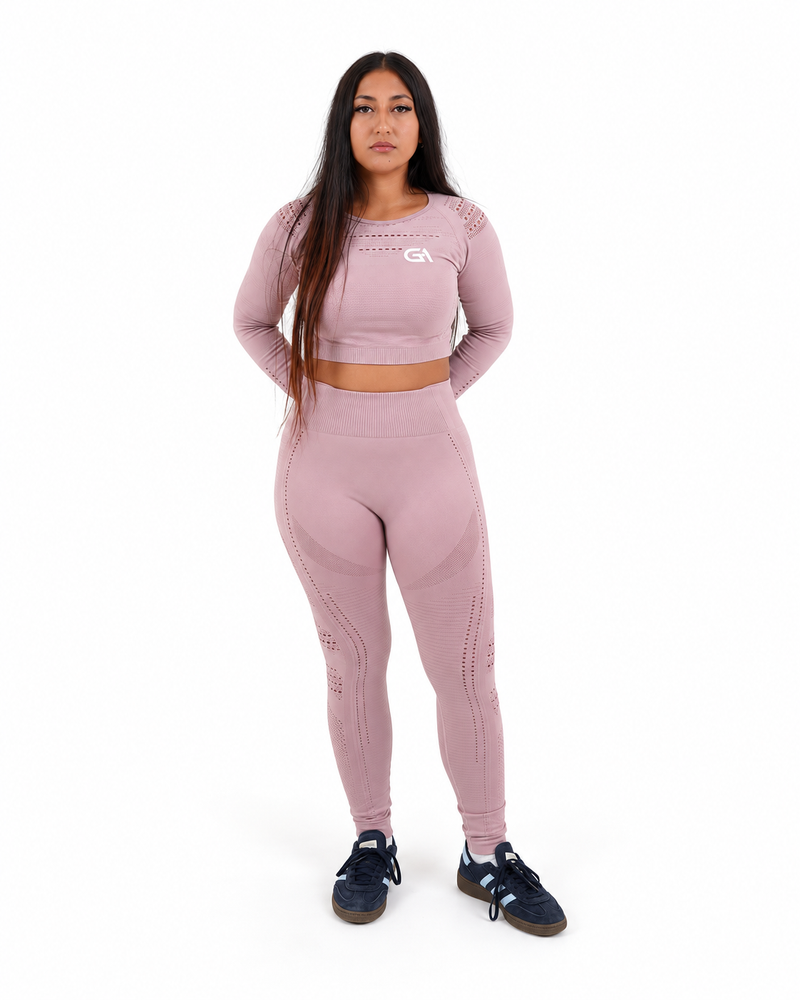 GA Blush Pink Seamless Long Sleeve Crop Top & Leggings Set